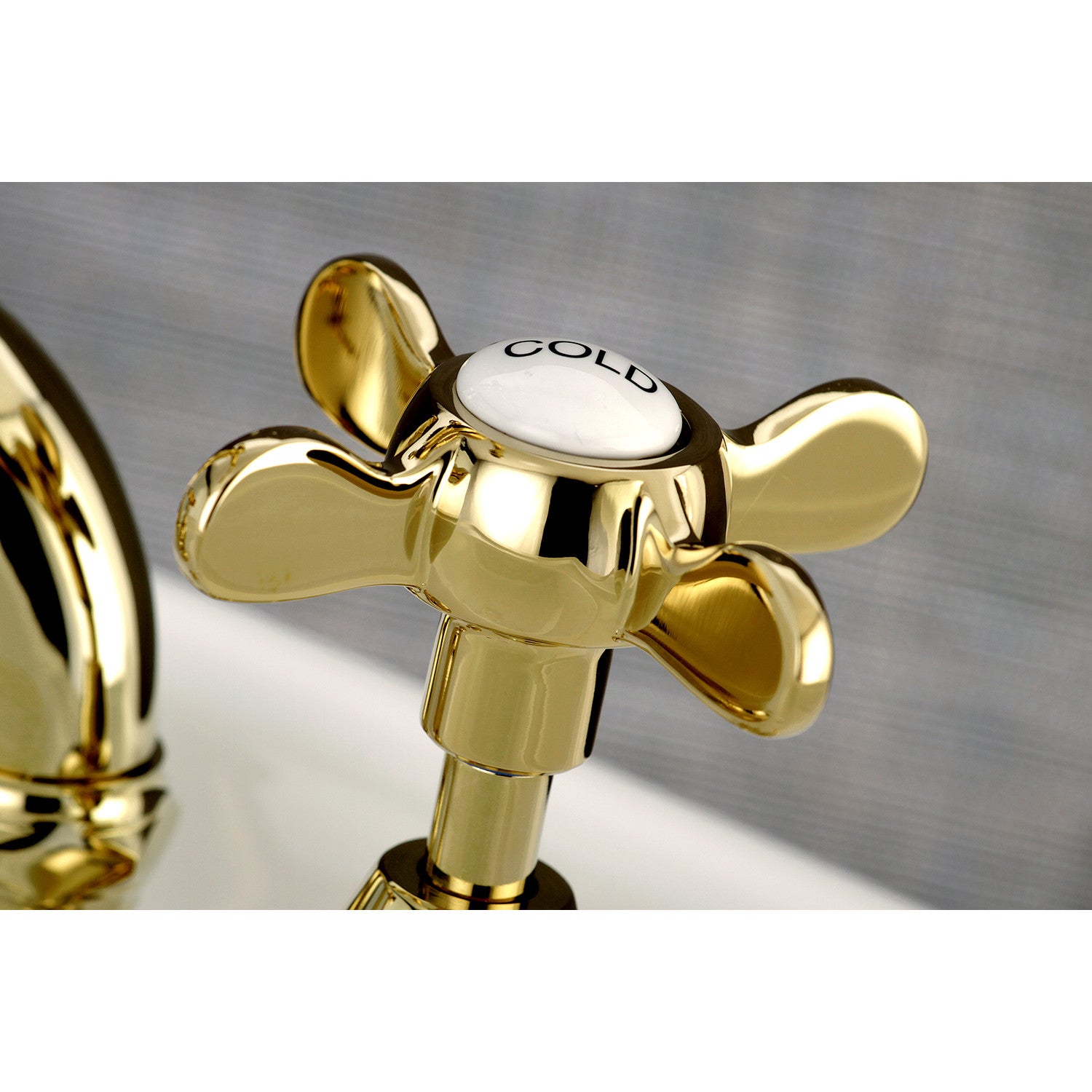 Kingston Heirloom KS7972BEX - Essex Two-Handle 3-Hole Deck Mount Bridge Bathroom Faucet with Brass Pop-Up, Polished Brass — thumbnail 3
